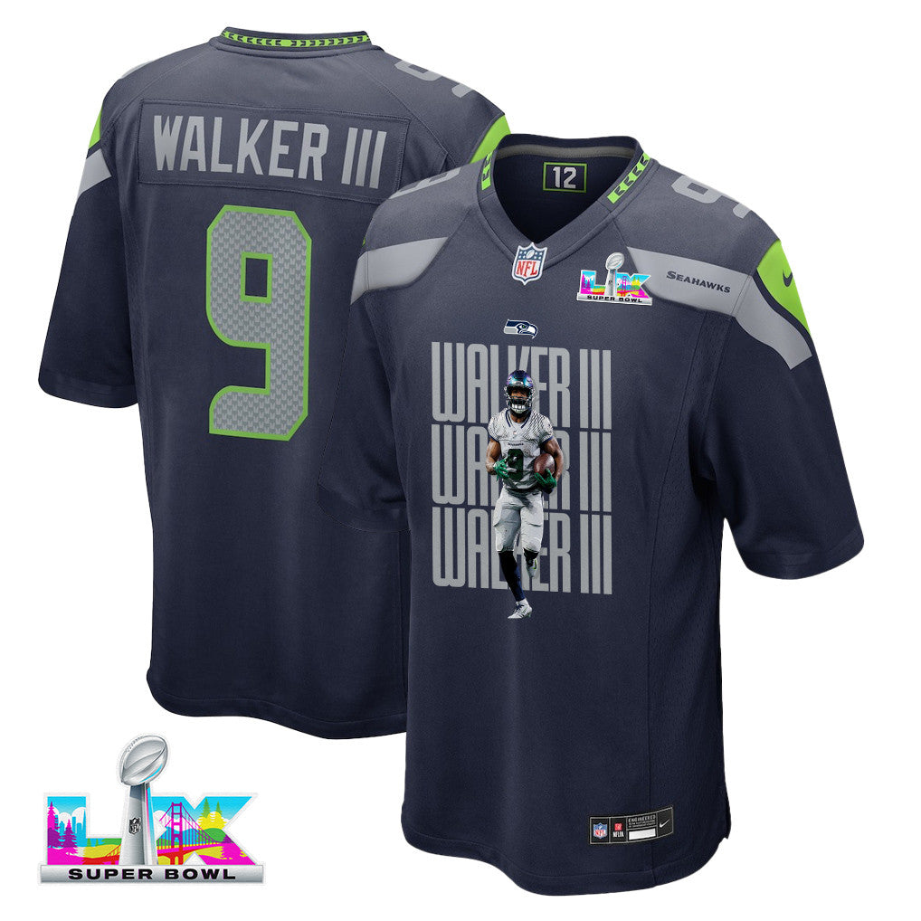 Kenneth Walker III 9 Seattle Seahawks Super Bowl LX Power & Precision Jersey – Navy