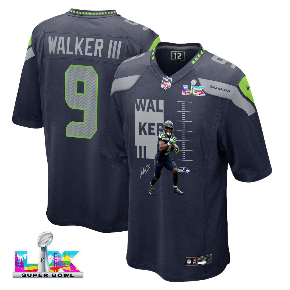 Kenneth Walker III 9 Seattle Seahawks Super Bowl LX Electric Run Threat Jersey – Navy