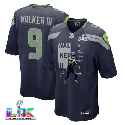 Kenneth Walker III 9 Seattle Seahawks Super Bowl LX Electric Run Threat Jersey – Navy