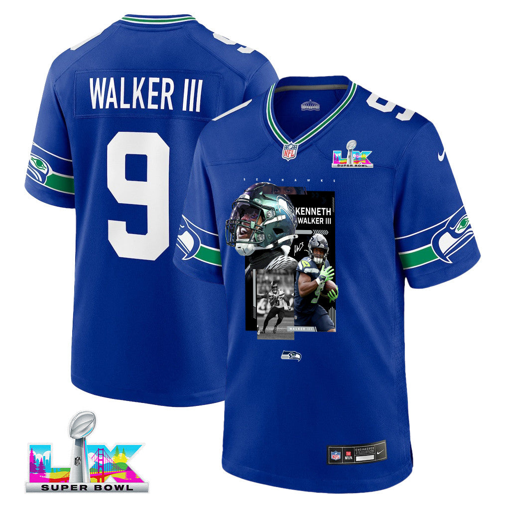 Kenneth Walker III 9 Seattle Seahawks Super Bowl LX Explosive Playmaker Jersey – Royal Blue