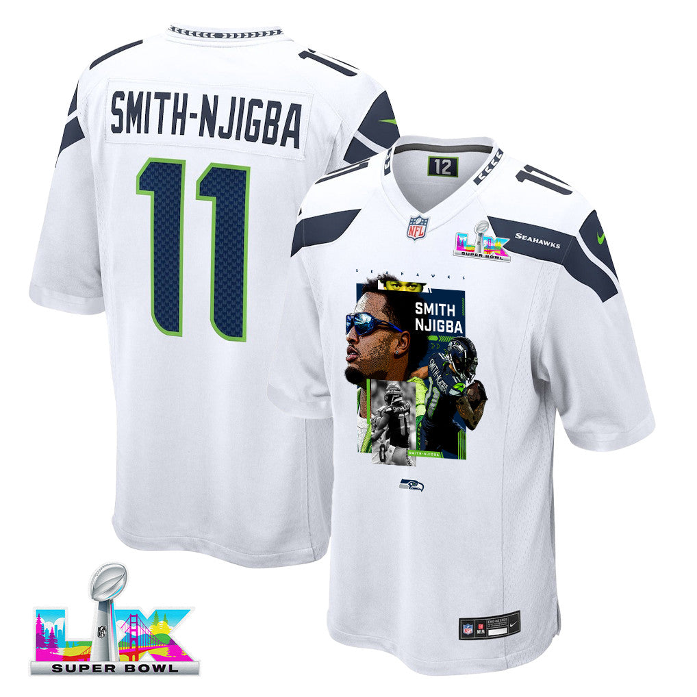 Jaxon Smith-Njigba 11 Seattle Seahawks Super Bowl LX Electric Run Threat Jersey – White