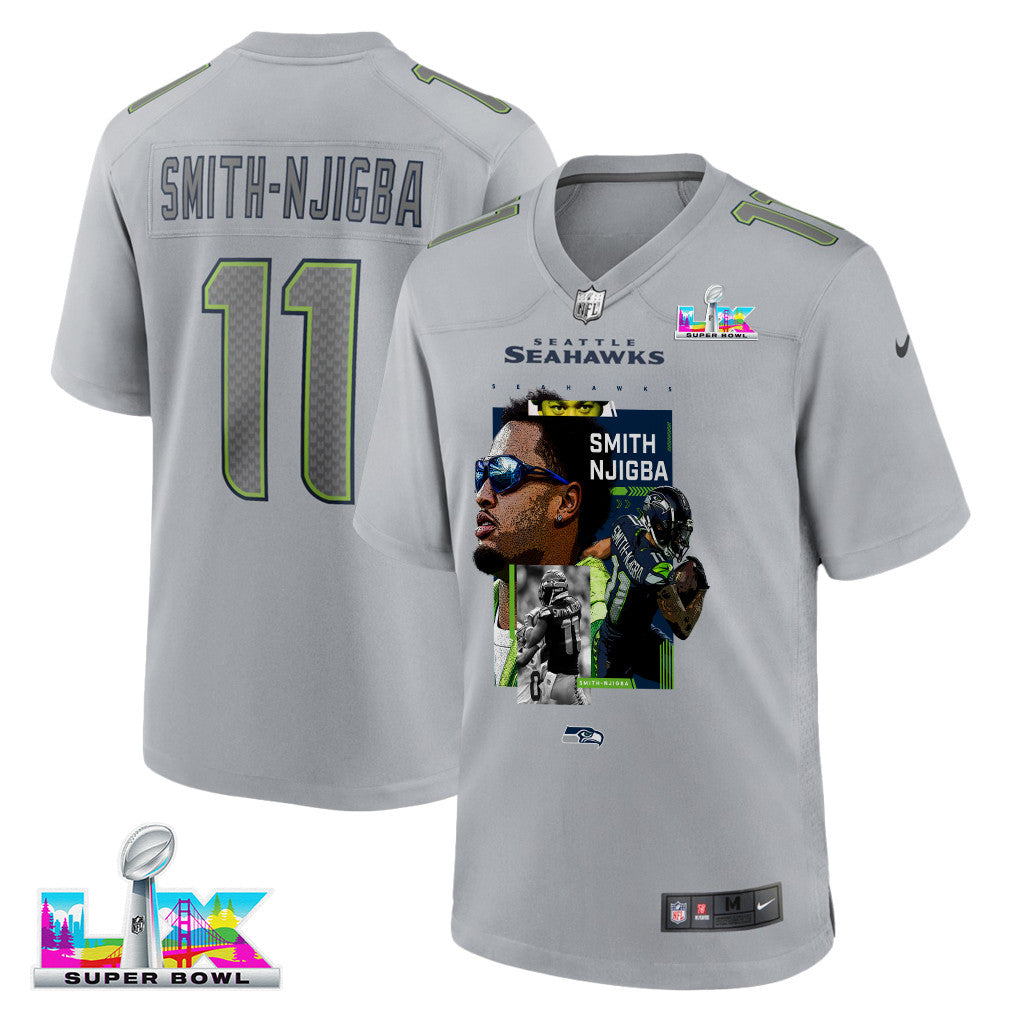 Jaxon Smith-Njigba 11 Seattle Seahawks Super Bowl LX Electric Run Threat Jersey – Grey