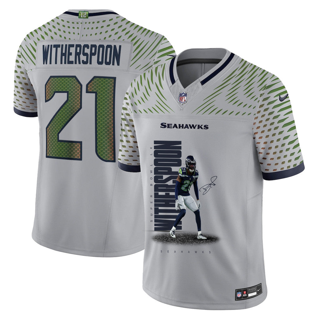 Devon Witherspoon 21 Seattle Seahawks Super Bowl LX Explosive Playmaker Jersey – Grey