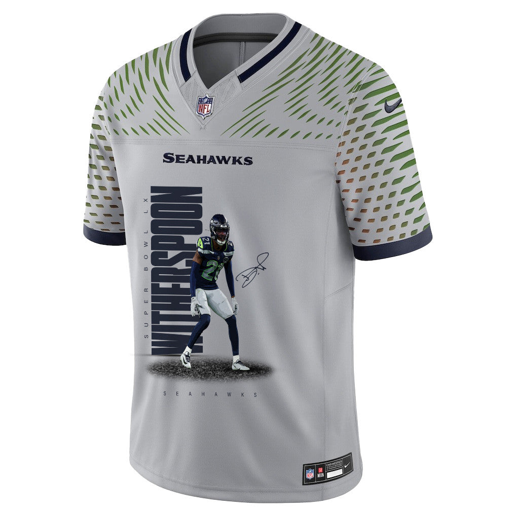 Devon Witherspoon 21 Seattle Seahawks Super Bowl LX Explosive Playmaker Jersey – Grey