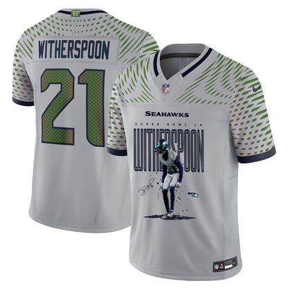 Devon Witherspoon 21 Seattle Seahawks Super Bowl LX Rising Star Jersey – Grey
