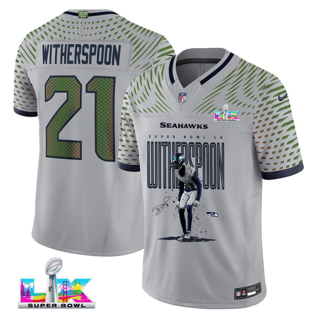 Devon Witherspoon 21 Seattle Seahawks Super Bowl LX Rising Star Jersey – Grey