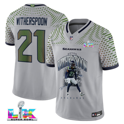 Devon Witherspoon 21 Seattle Seahawks Super Bowl LX Dynamic Ground Game Jersey – Grey