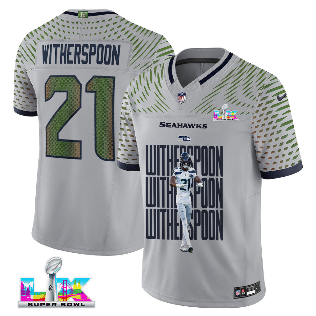 Devon Witherspoon 21 Seattle Seahawks Super Bowl LX Breakaway Speed Jersey – Grey