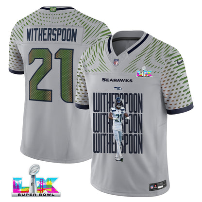 Devon Witherspoon 21 Seattle Seahawks Super Bowl LX Breakaway Speed Jersey – Grey