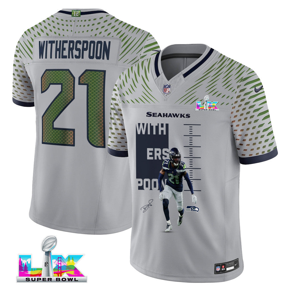 Devon Witherspoon 21 Seattle Seahawks Super Bowl LX Power & Precision Jersey – Grey