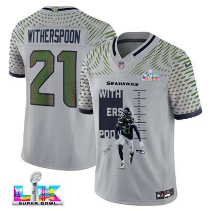 Devon Witherspoon 21 Seattle Seahawks Super Bowl LX Power & Precision Jersey – Grey