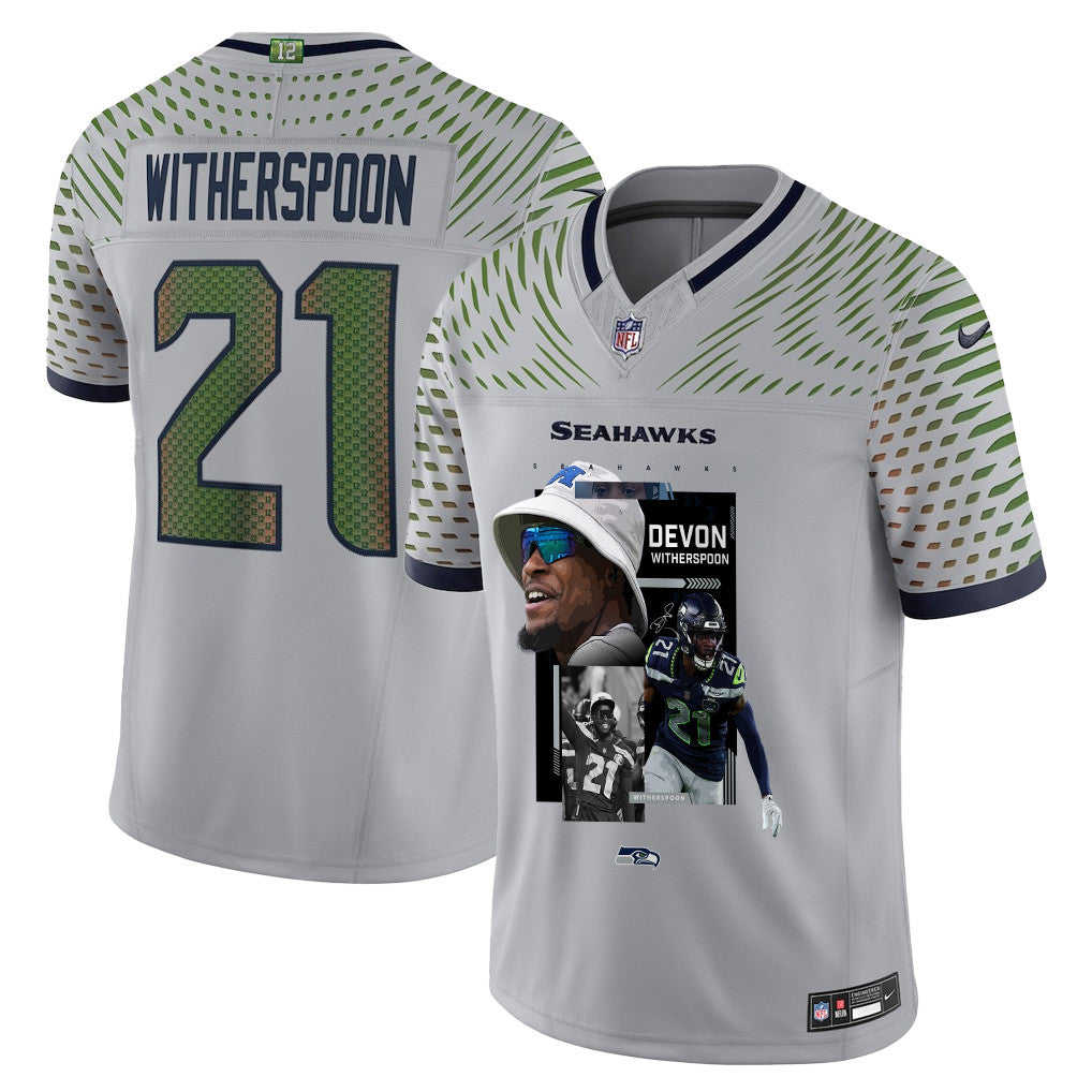 Devon Witherspoon 21 Seattle Seahawks Super Bowl LX Backfield Beast Jersey – Grey