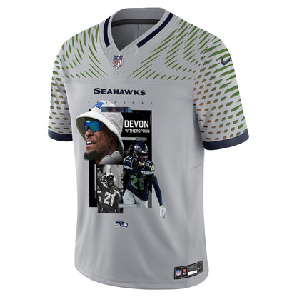 Devon Witherspoon 21 Seattle Seahawks Super Bowl LX Backfield Beast Jersey – Grey