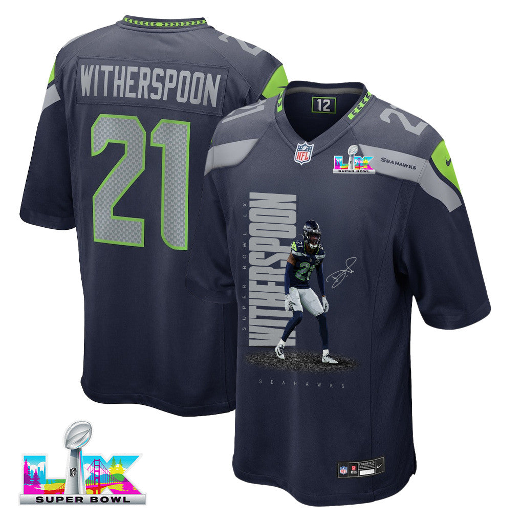 Devon Witherspoon 21 Seattle Seahawks Super Bowl LX Explosive Playmaker Jersey – Navy
