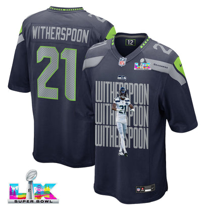 Devon Witherspoon 21 Seattle Seahawks Super Bowl LX Electric Run Threat Jersey – Navy