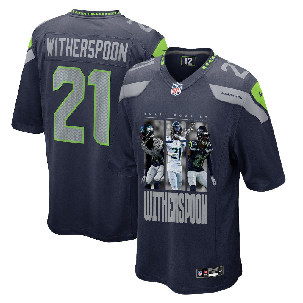 Devon Witherspoon 21 Seattle Seahawks Super Bowl LX Breakaway Speed Jersey – Navy