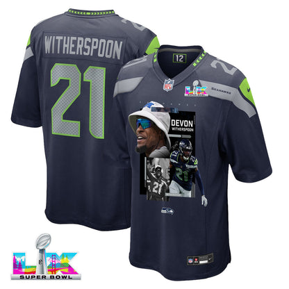 Devon Witherspoon 21 Seattle Seahawks Super Bowl LX Backfield Beast Jersey – Navy