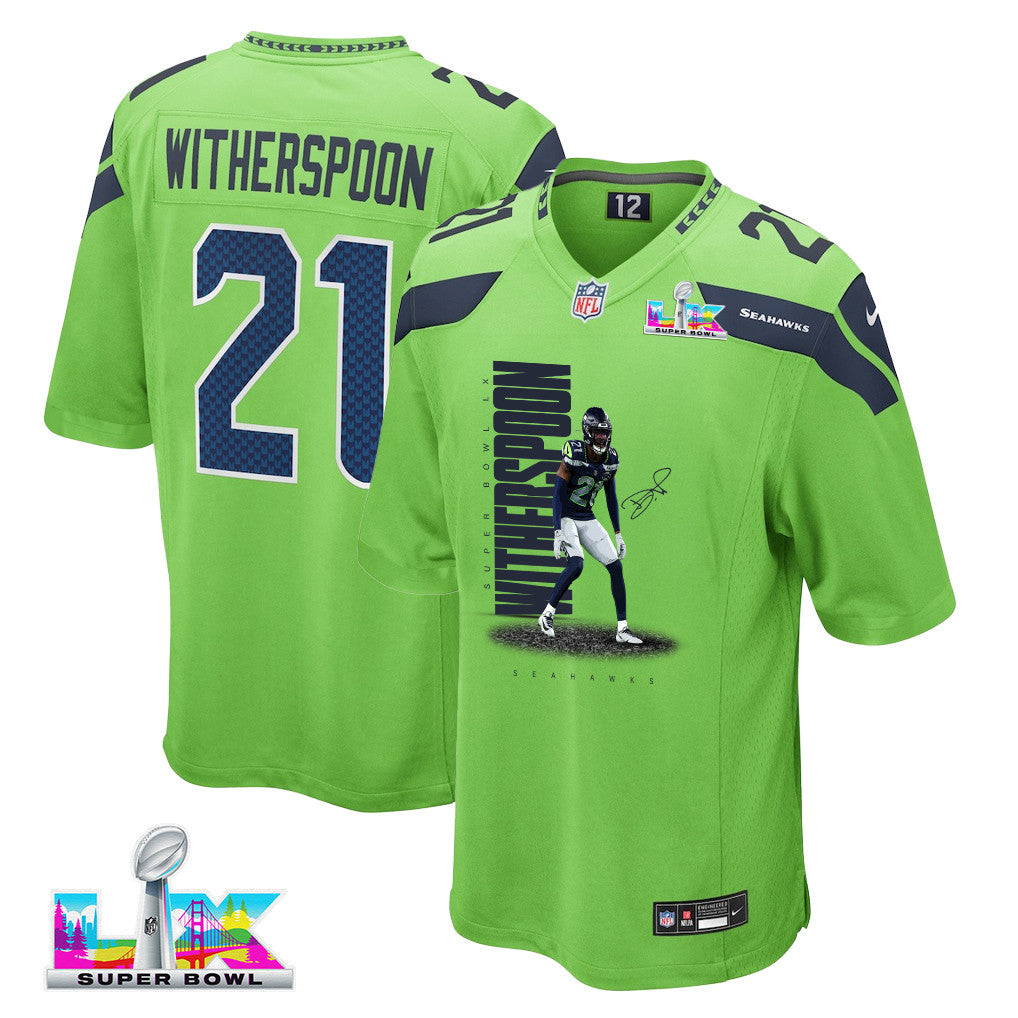 Devon Witherspoon 21 Seattle Seahawks Super Bowl LX Explosive Playmaker Jersey – Green