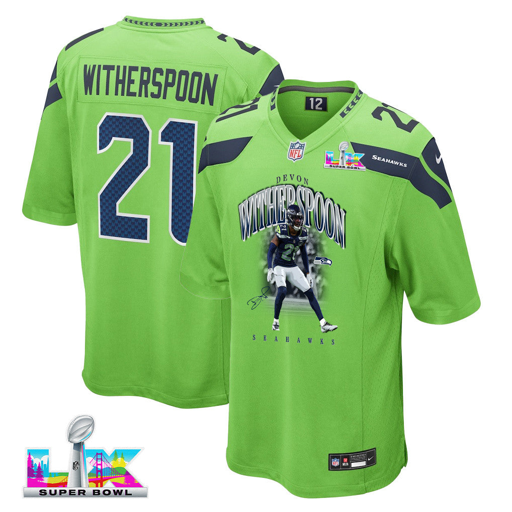 Devon Witherspoon 21 Seattle Seahawks Super Bowl LX Dynamic Ground Game Jersey – Green