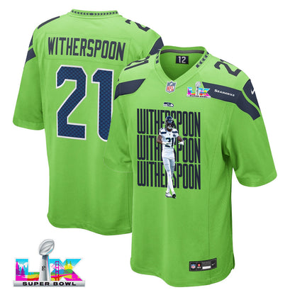 Devon Witherspoon 21 Seattle Seahawks Super Bowl LX Electric Run Threat Jersey – Green