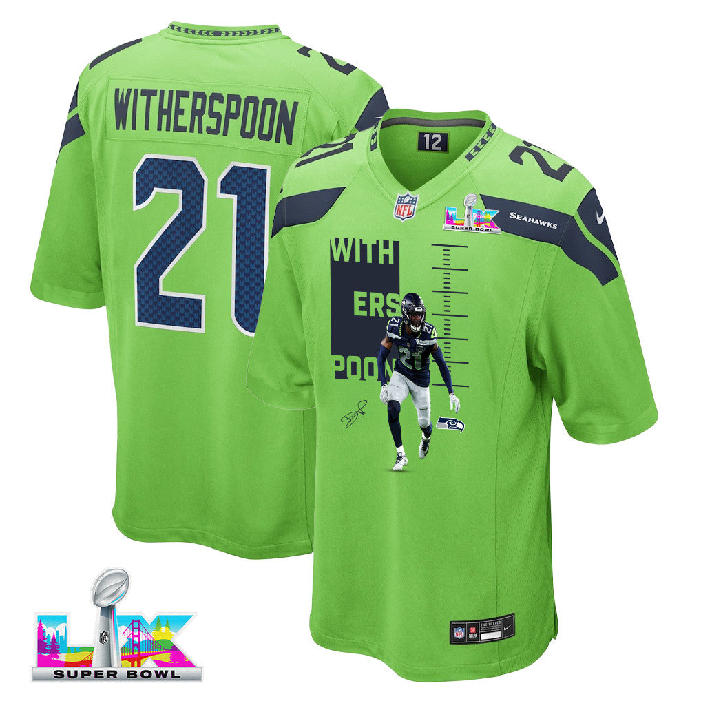 Devon Witherspoon 21 Seattle Seahawks Super Bowl LX Power & Precision Jersey – Green