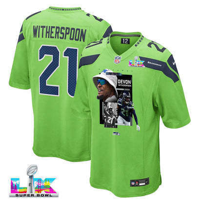 Devon Witherspoon 21 Seattle Seahawks Super Bowl LX Backfield Beast Jersey – Green