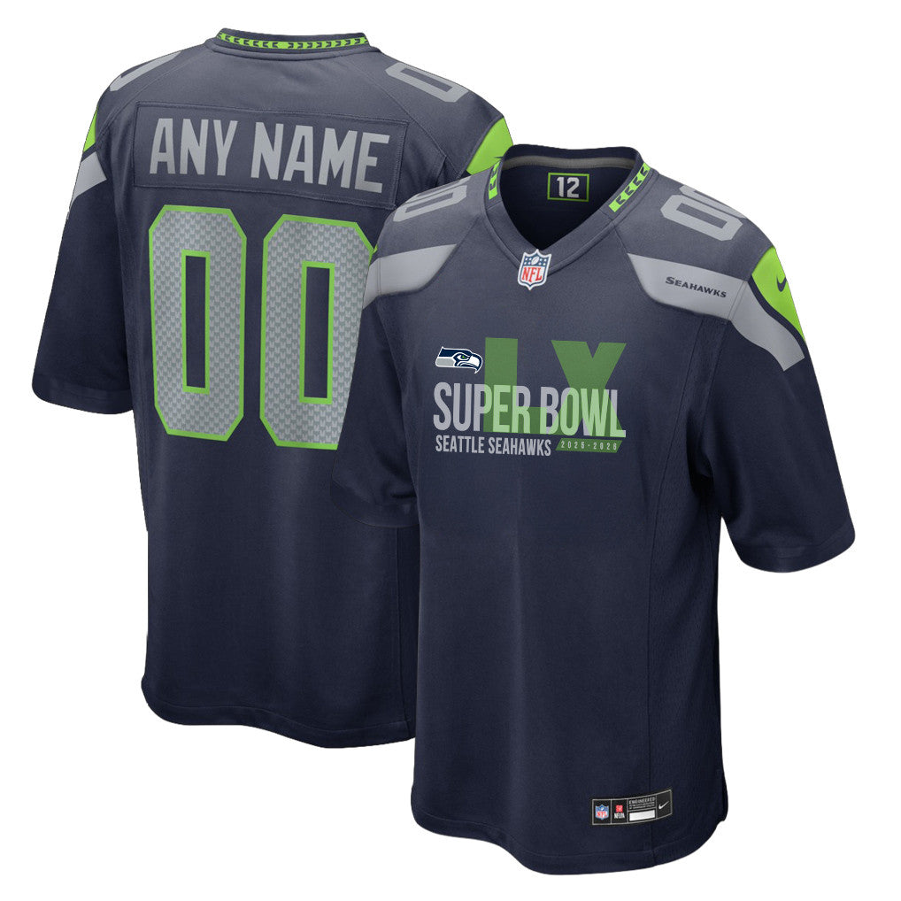 Seattle Seahawks 25-26 Champions Super Bowl LX Custom Team Game Jersey - College Navy