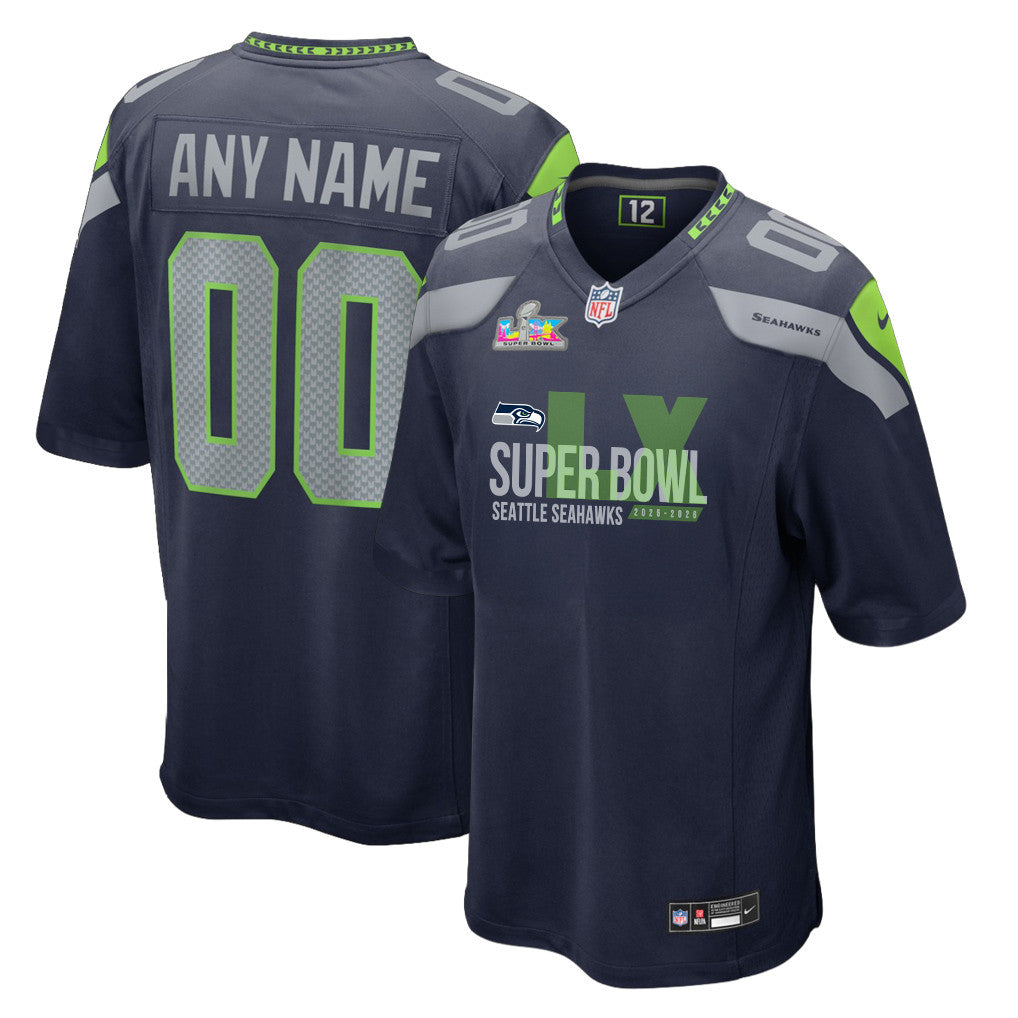 Seattle Seahawks 25-26 Champions Super Bowl LX Custom Team Game Jersey - College Navy