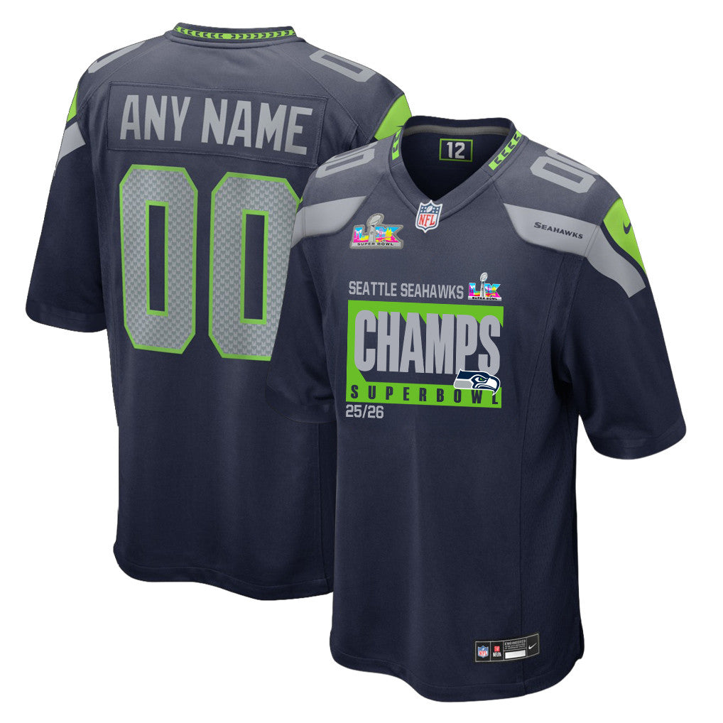 Seattle Seahawks Super Bowl 25/26 Champions LX Custom Team Game Jersey - College Navy