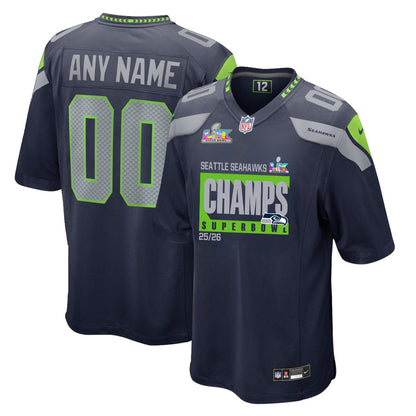 Seattle Seahawks Super Bowl 25/26 Champions LX Custom Team Game Jersey - College Navy