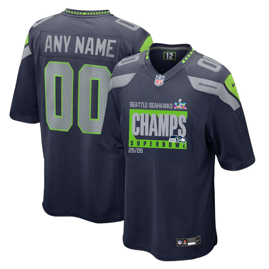 Seattle Seahawks Super Bowl 25/26 Champions LX Custom Team Game Jersey - College Navy