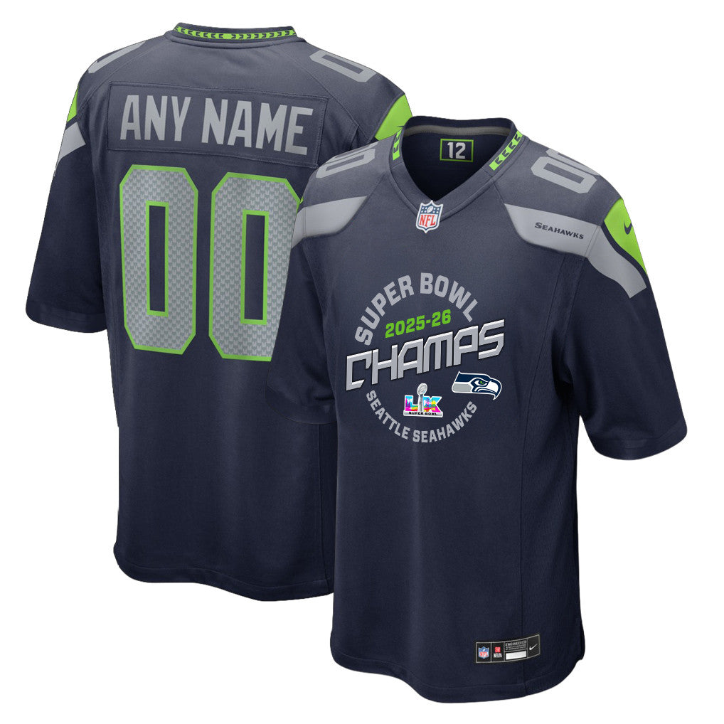 Seattle Seahawks Champions 2025-26 Super Bowl LX Custom Team Game Jersey - College Navy