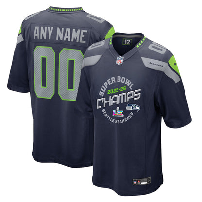 Seattle Seahawks Champions 2025-26 Super Bowl LX Custom Team Game Jersey - College Navy