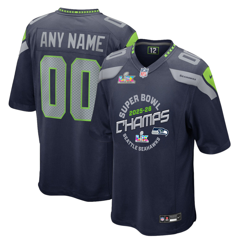 Seattle Seahawks Champions 2025-26 Super Bowl LX Custom Team Game Jersey - College Navy