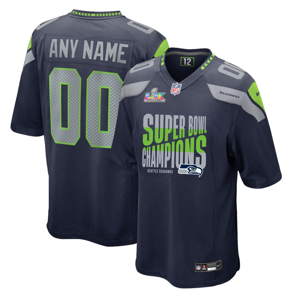 Seattle Seahawks Super Bowl LX Champions Custom Team Game Jersey - College Navy