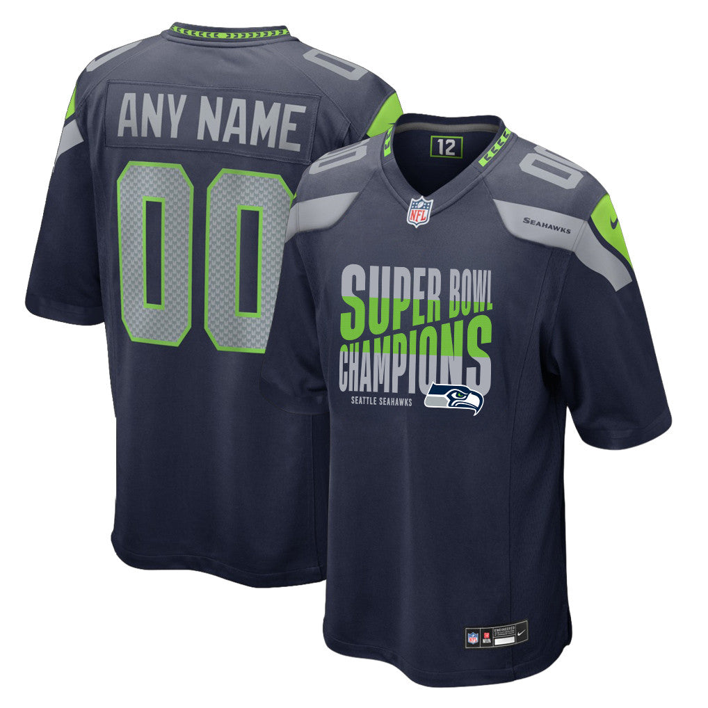 Seattle Seahawks Super Bowl LX Champions Custom Team Game Jersey - College Navy