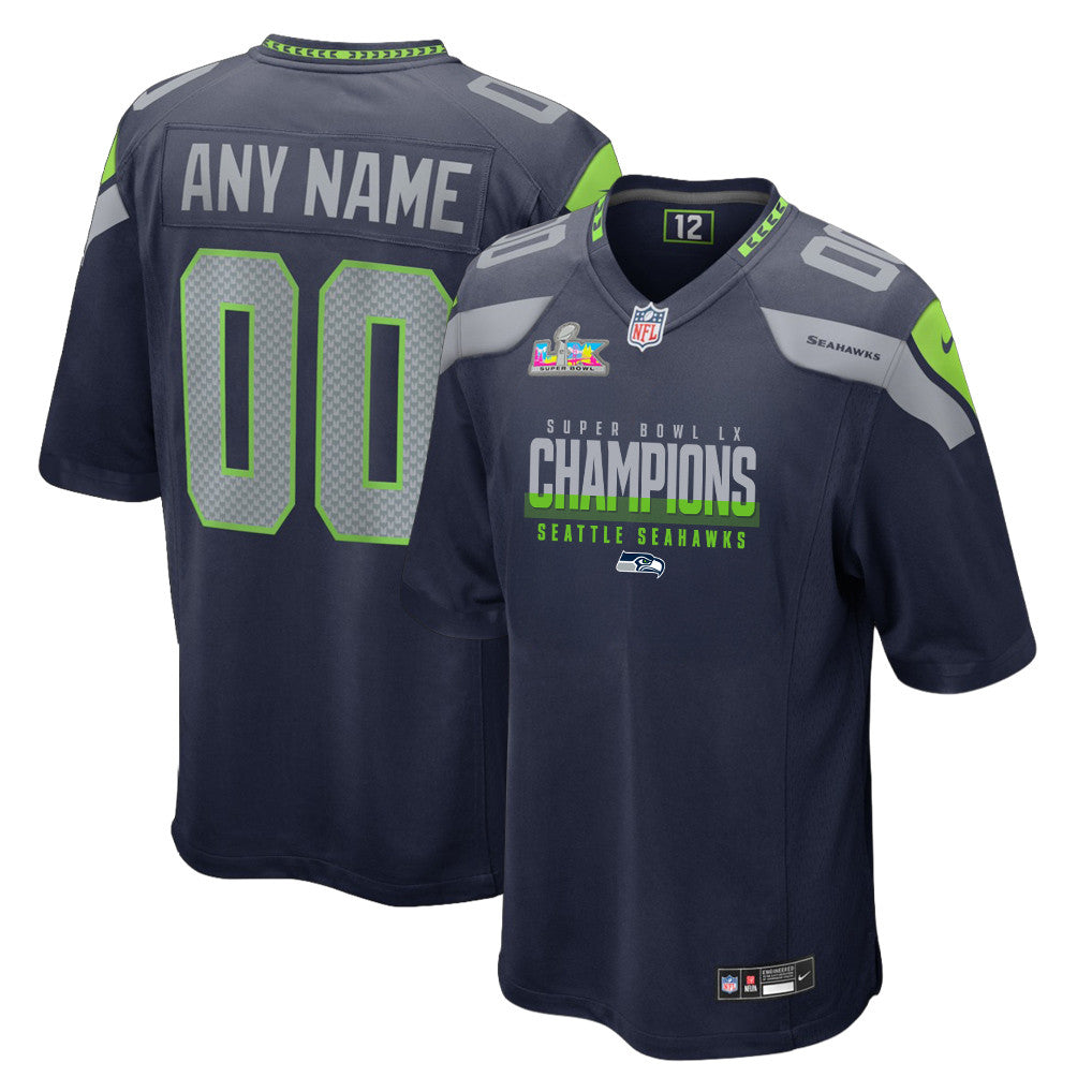 Seattle Seahawks Super Bowl LX Champions Navy Team Game Jersey - Custom Name & Number