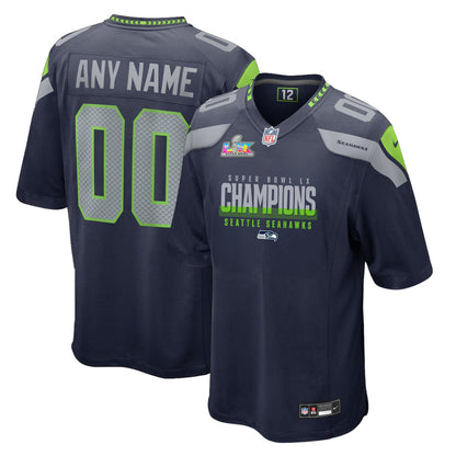 Seattle Seahawks Super Bowl LX Champions Navy Team Game Jersey - Custom Name & Number