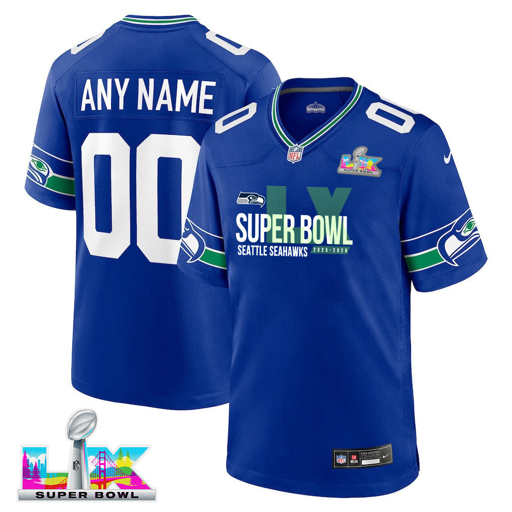 Seattle Seahawks 25-26 Champions Super Bowl LX Custom Alternate Game Jersey - Royal