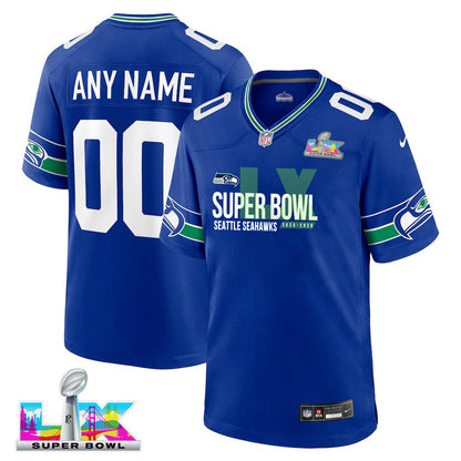 Seattle Seahawks 25-26 Champions Super Bowl LX Custom Alternate Game Jersey - Royal