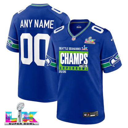 Seattle Seahawks Super Bowl 25/26 Champions LX Custom Alternate Game Jersey - Royal