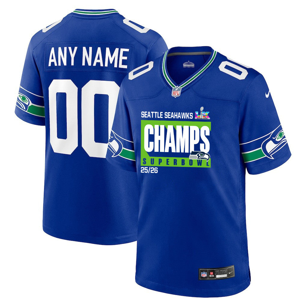 Seattle Seahawks Super Bowl 25/26 Champions LX Custom Alternate Game Jersey - Royal