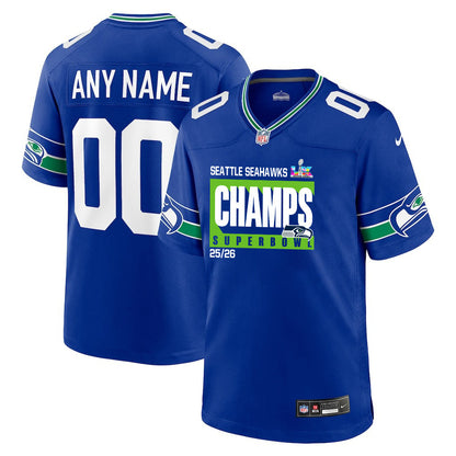 Seattle Seahawks Super Bowl 25/26 Champions LX Custom Alternate Game Jersey - Royal