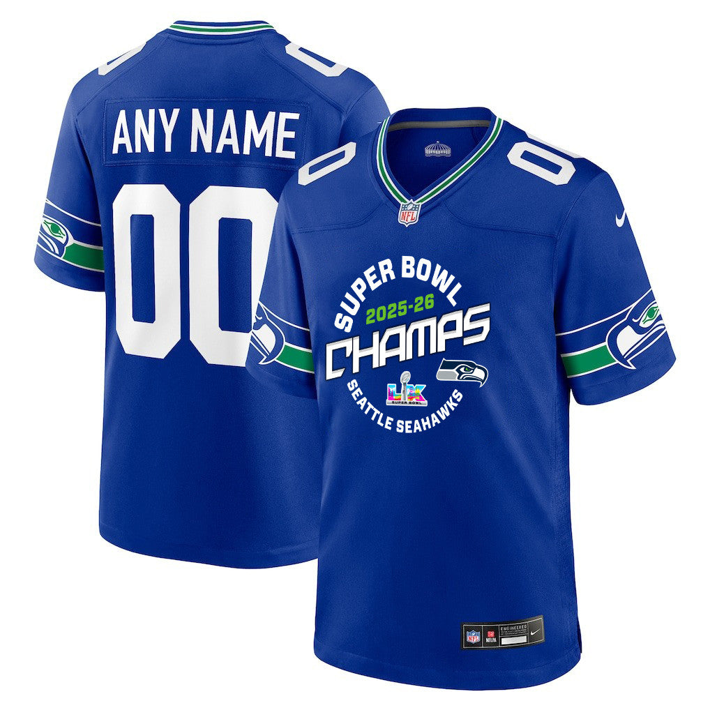 Seattle Seahawks Champions 2025-26 Super Bowl LX Custom Alternate Game Jersey - Royal