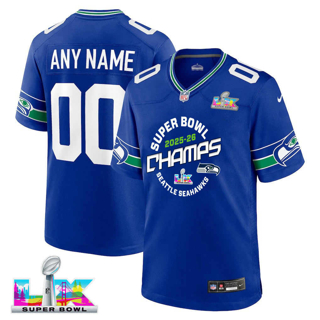Seattle Seahawks Champions 2025-26 Super Bowl LX Custom Alternate Game Jersey - Royal