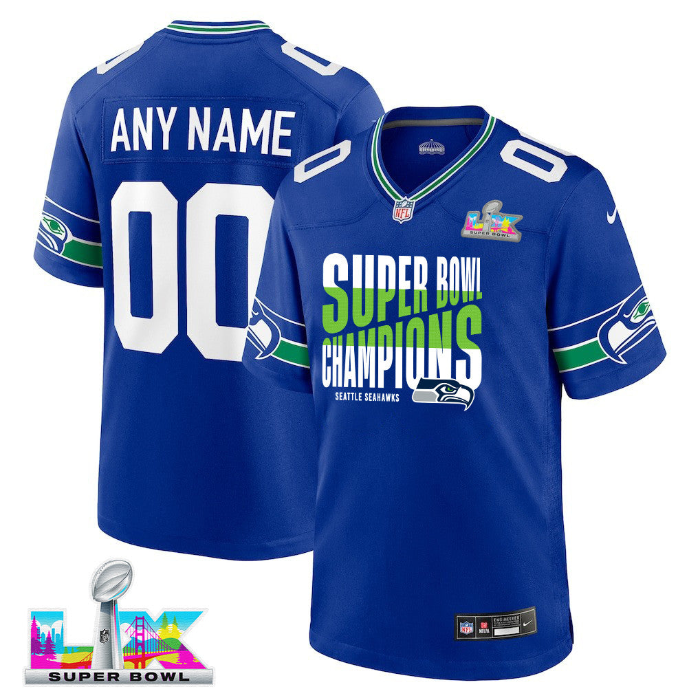 Seattle Seahawks Super Bowl LX Champions Custom Alternate Game Jersey - Royal