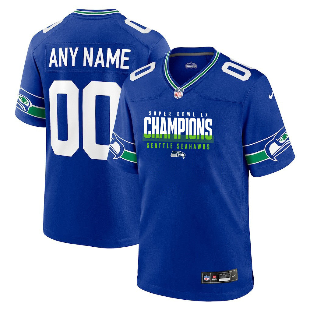 Seattle Seahawks Super Bowl LX Champions Royal Alternate Game Jersey - Custom Name & Number