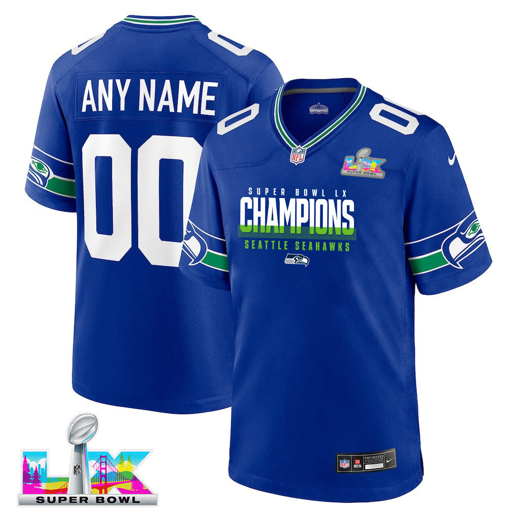 Seattle Seahawks Super Bowl LX Champions Royal Alternate Game Jersey - Custom Name & Number