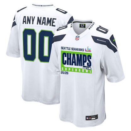 Seattle Seahawks Super Bowl 25/26 Champions LX Custom Game Jersey - White
