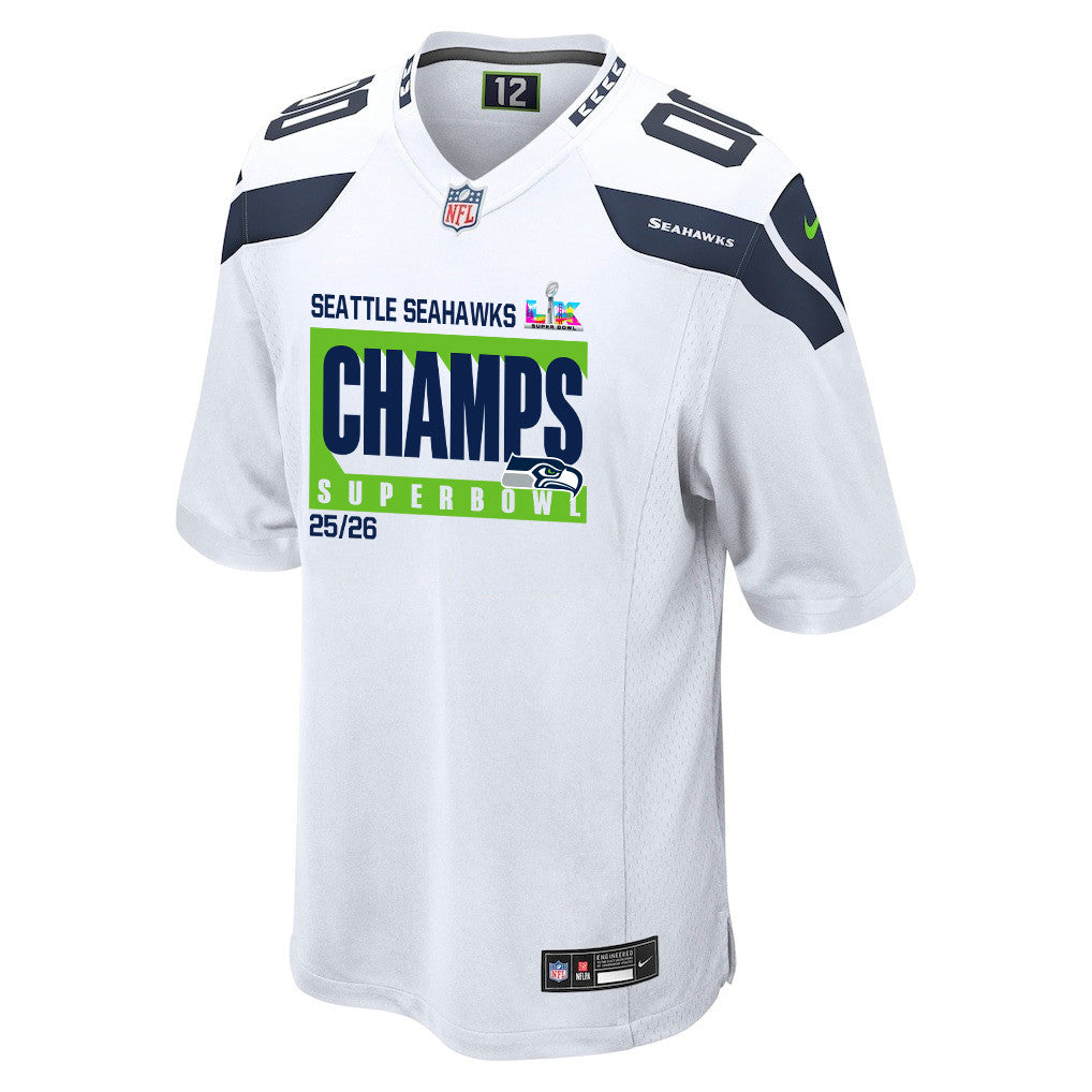 Seattle Seahawks Super Bowl 25/26 Champions LX Custom Game Jersey - White